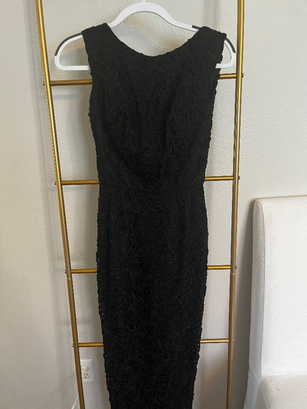 Vintage Black Embroidered Lace Maxi Dress ILGWU Union Made Formal Gown